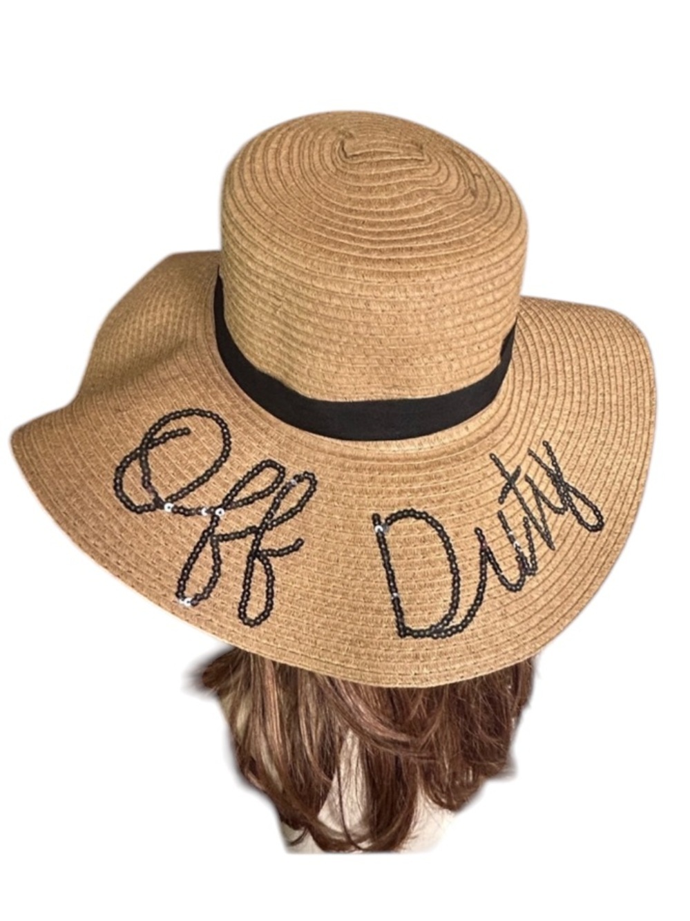 Off Duty Wide Brim Tan Sun Hat with Sequin Detail